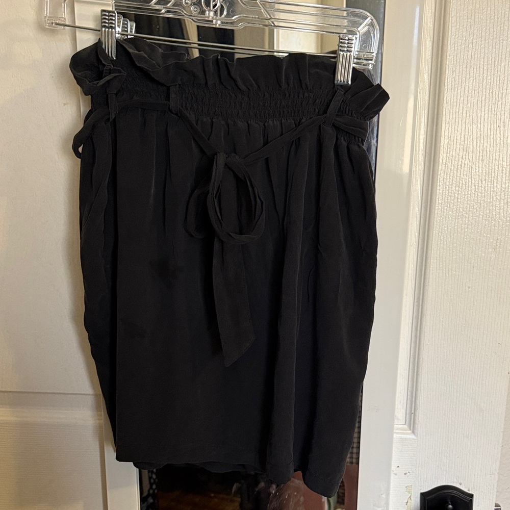 Chaser Silk Black Mini Skirt with Tie and Pockets size L